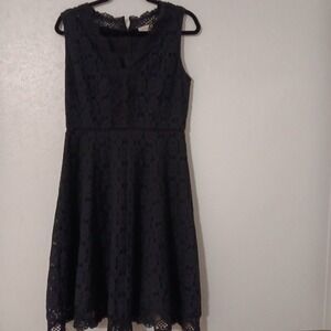 Loft Women's A-Line Dress Sz. 2 Black  Floral Lined Lace- Back Zip Sleeveless...